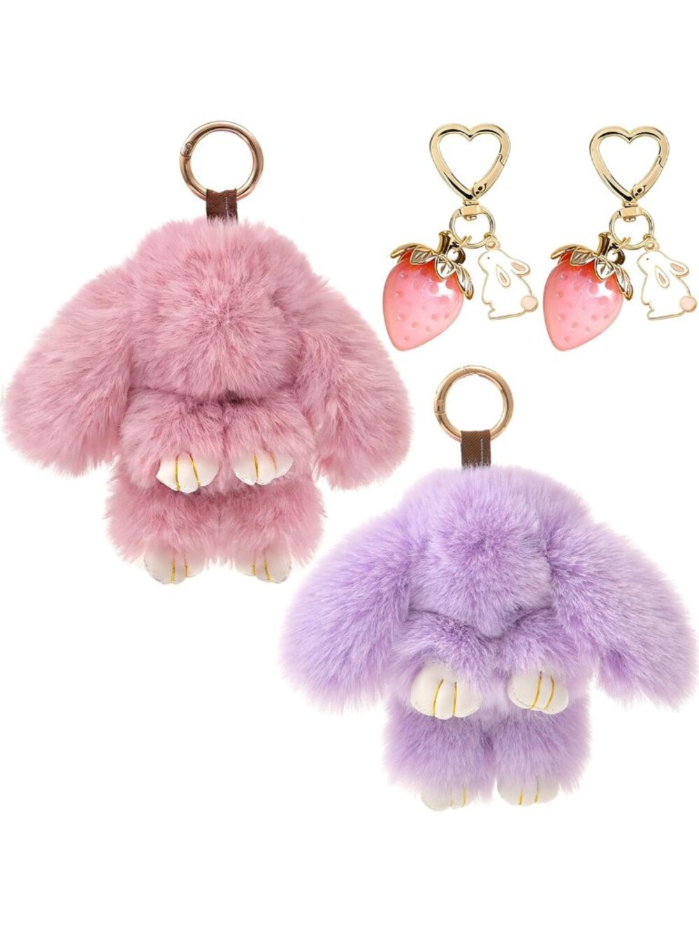 Cute Plush Bunny Keychain Set | Stuffed Animal Rabbit Bag Charms | 2PCS